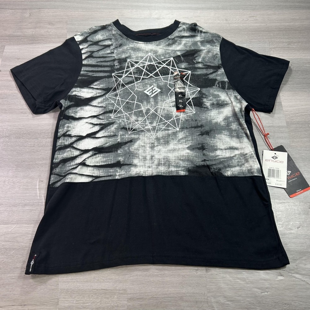 Enyce Mens 2XL Black Gray Geometric Tie Dye Graphic T-Shirt EA15-1226